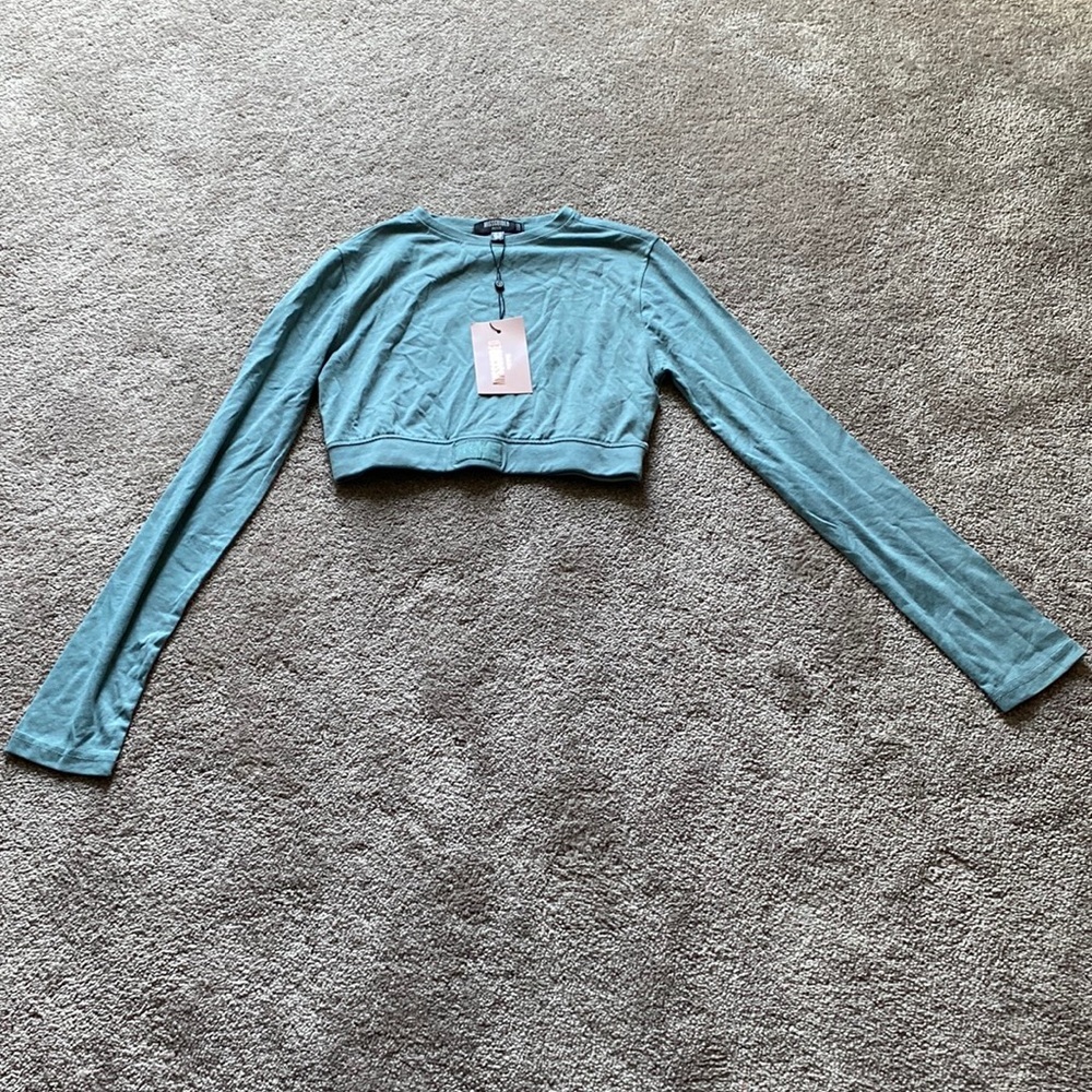 Missguided Blue Petite Lifestyle Long Sleeve Crop Top SIZE 6P Lightweight